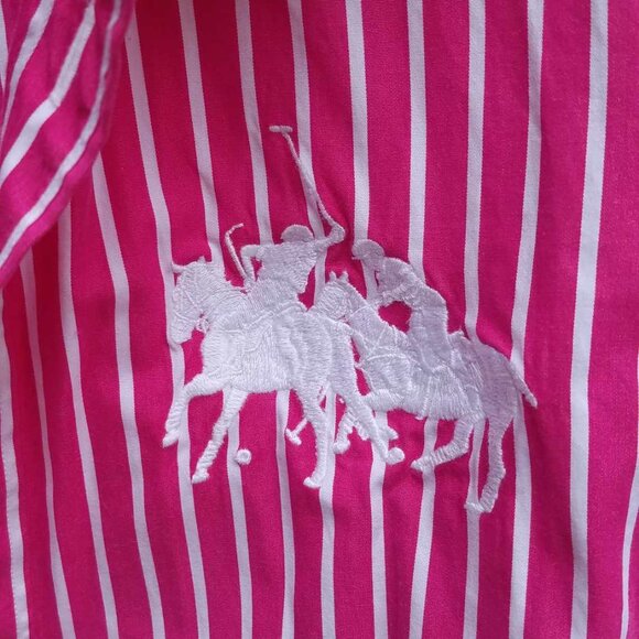 Vintage Ralph Lauren Sport Red White Stripe Polo Pony Button Down size14 - Picture 9 of 11